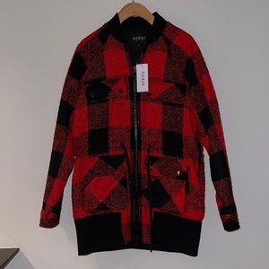 NWT - Guess - XSMALL - LS Darian Plain Bomber - Color: Fiery Red Multi